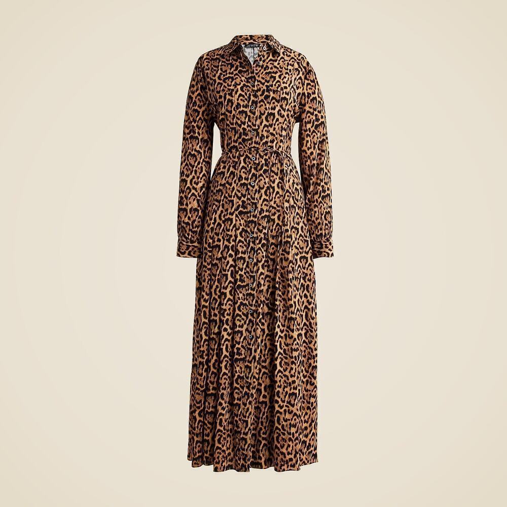 J. Crew Women's Leopard Print Drapey Pleated Shirt-Dress CI713 Brown Size 8 NWT - Picture 2 of 3